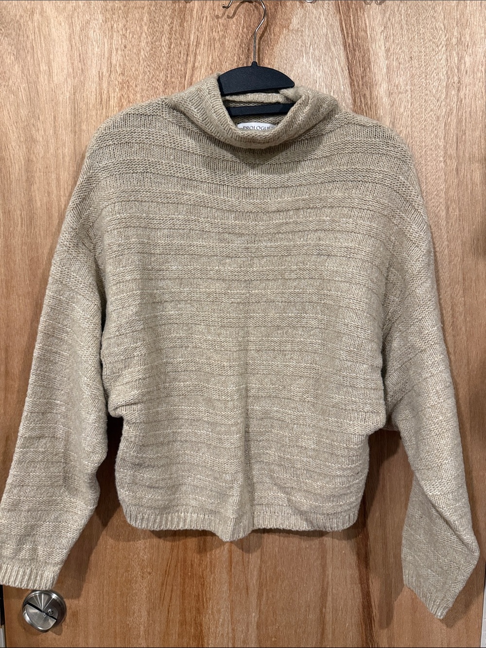 Prologue S Neutral Beige Cropped Turtleneck Sweater